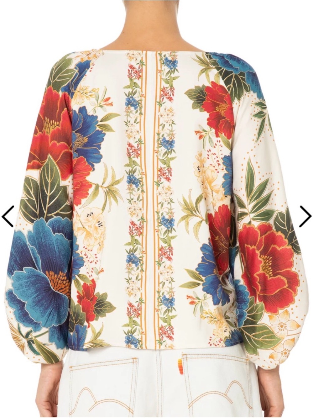 FARM Rio Cream Floral Tie-Neck Blouse with Red & Blue Blooms - Picture 3 of 11